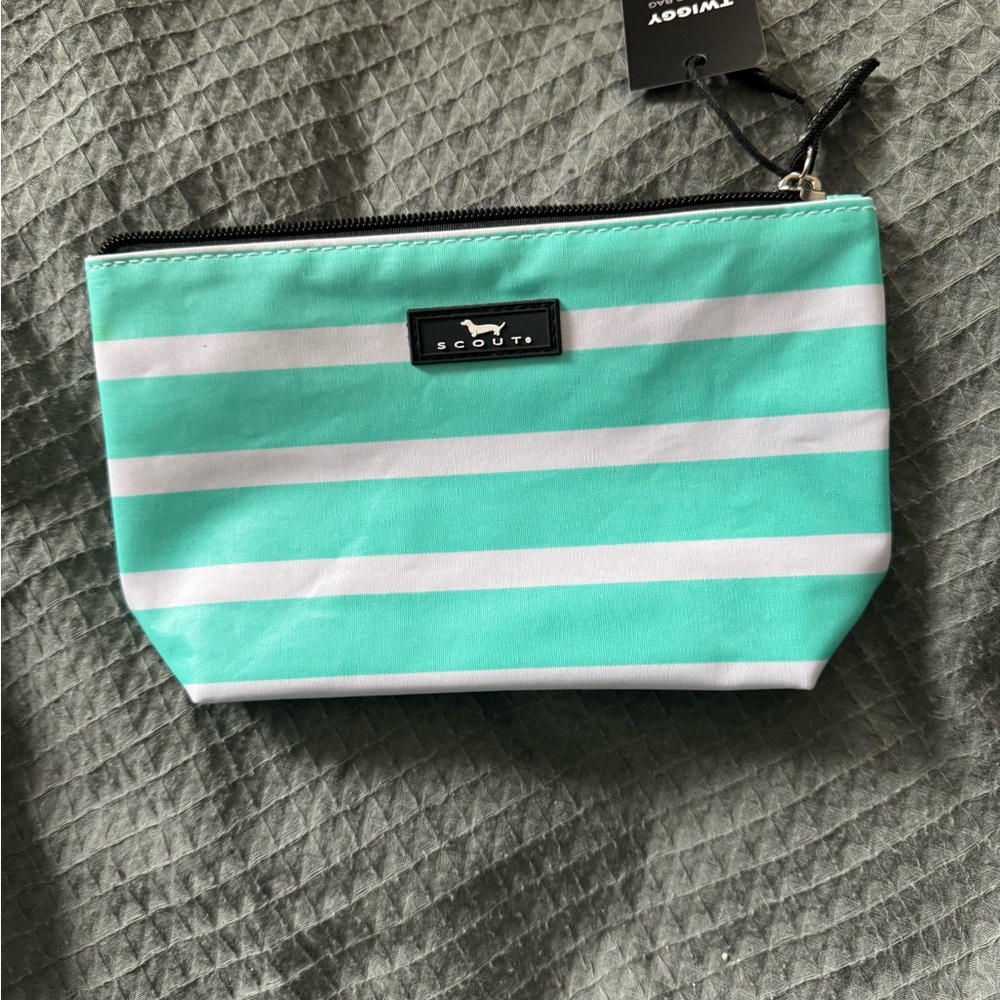 Scout Aqua and White Striped Makeup Bag